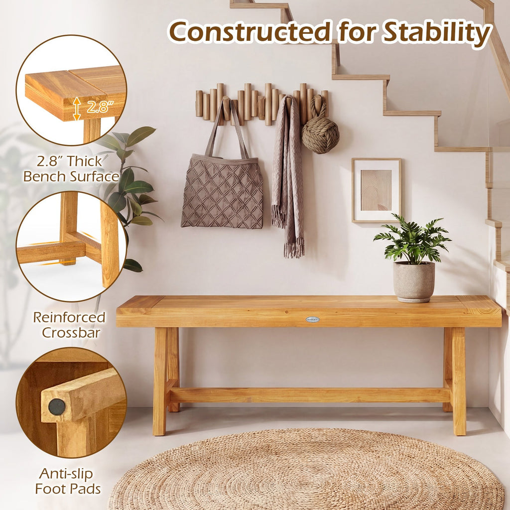 63 Inch Solid Wood Bench for up to 3 People