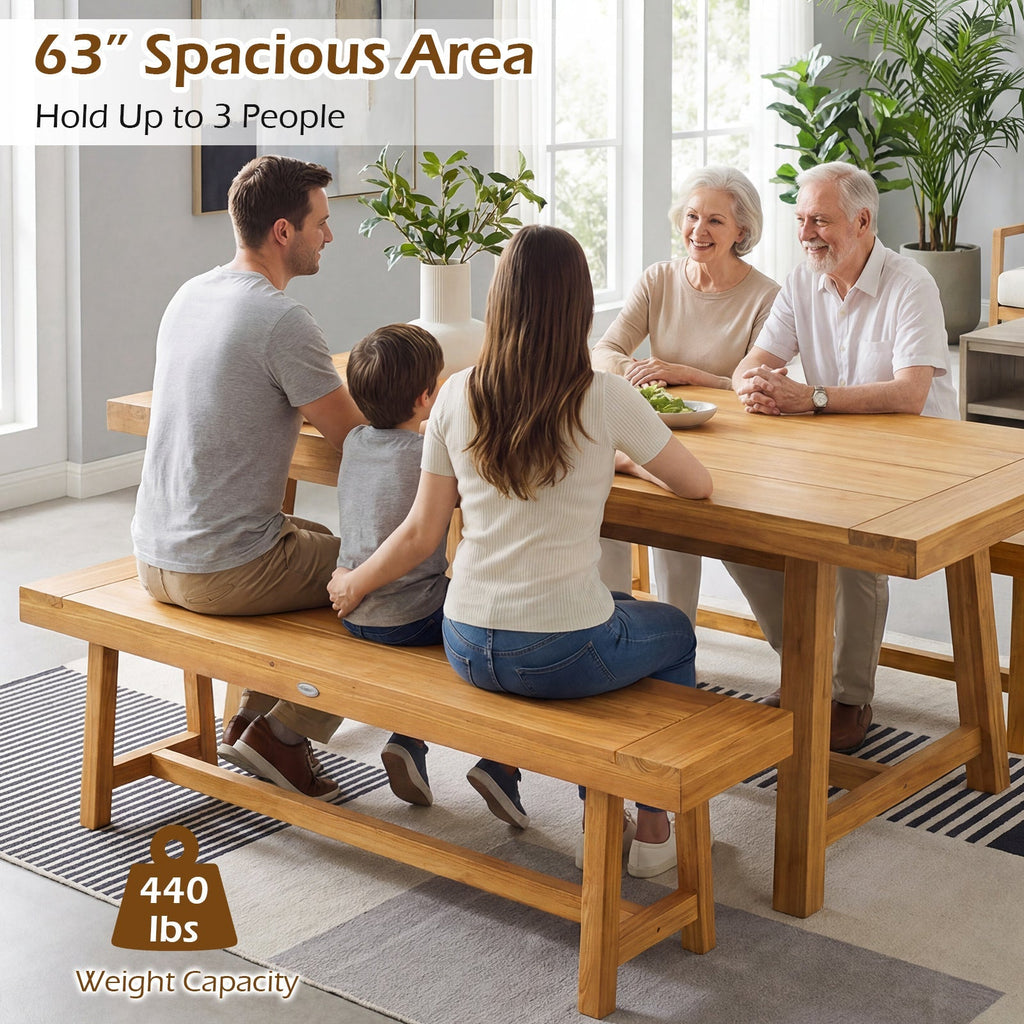63 Inch Solid Wood Bench for up to 3 People
