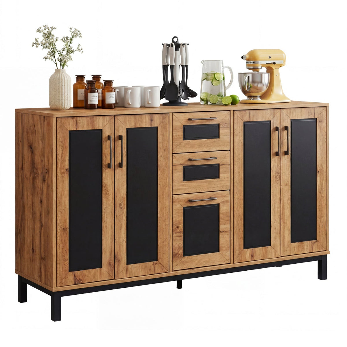 63" Sideboard Buffet Cabinet with 3 Drawers and Storage Shelves
