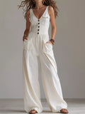 Sleeveless Button-Front Jumpsuit