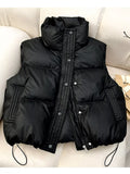Drawstring Snap Down Puffer Vest Coat