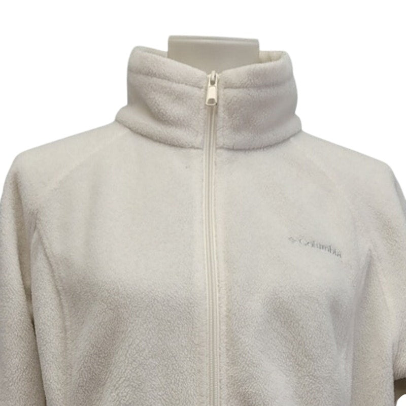 Columbia Womens XL Full Zip Fuzzy White Polyester Fleece Long Sleeve Jacket