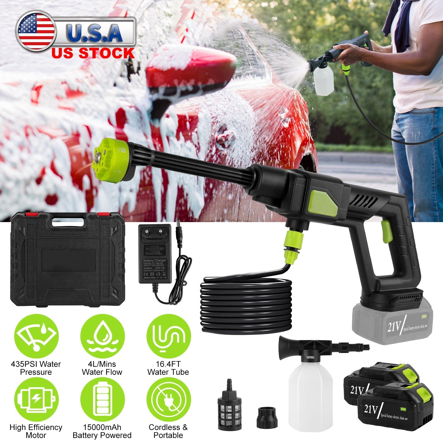 Cordless Pressure Washer with 6-in-1 Nozzle - Car Cleaner