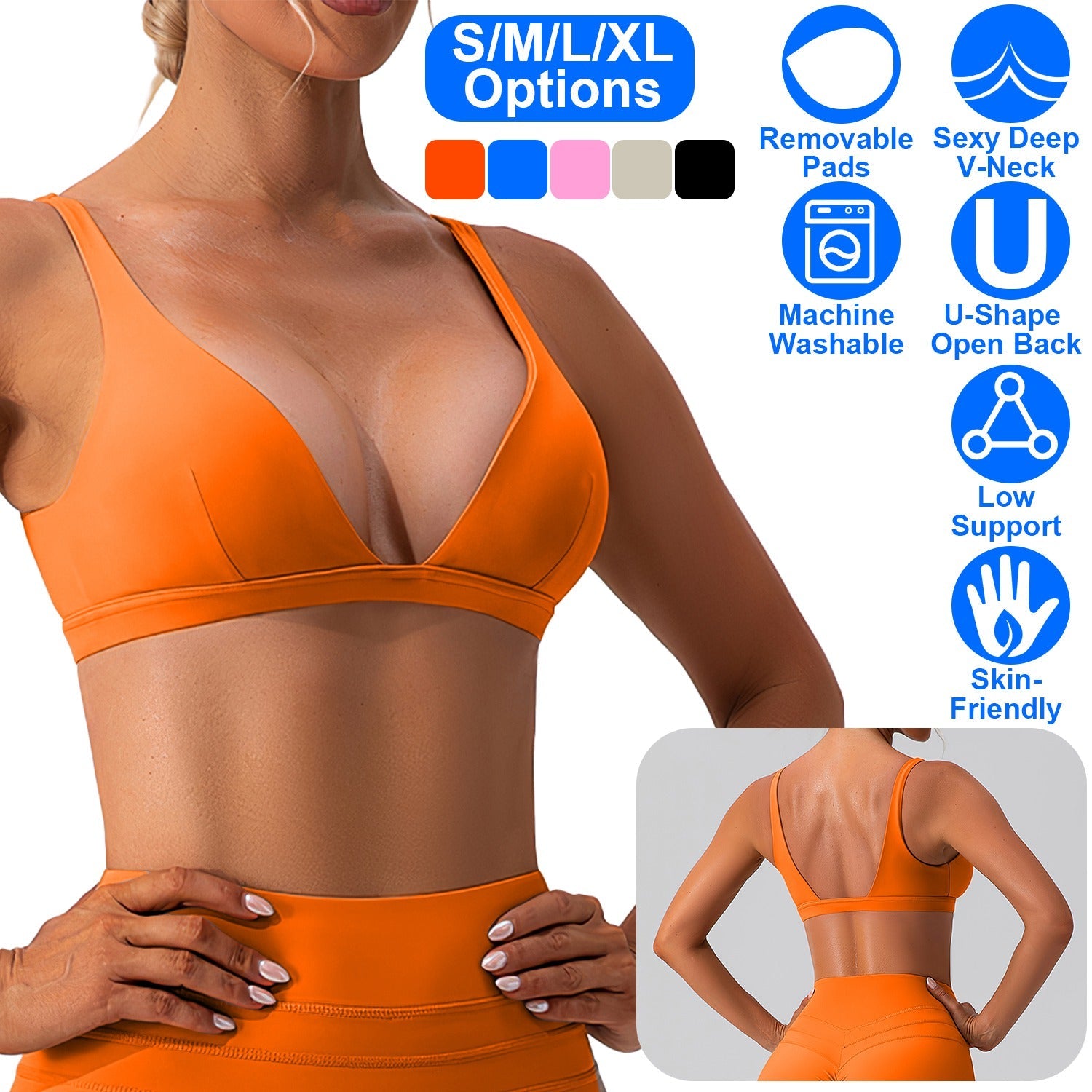 Women Deep V-Neck Sports Bra for Gym - Low-Impact Comfort