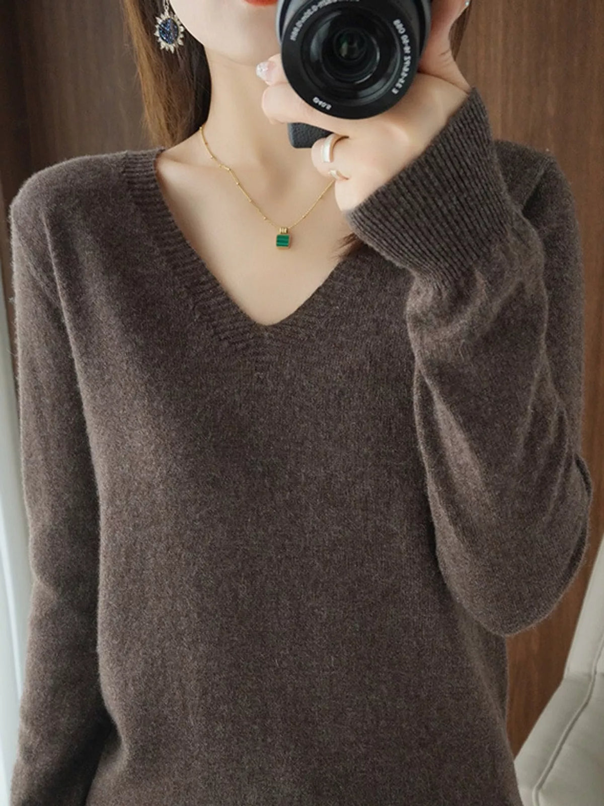 V-Neck Solid Color Sweater