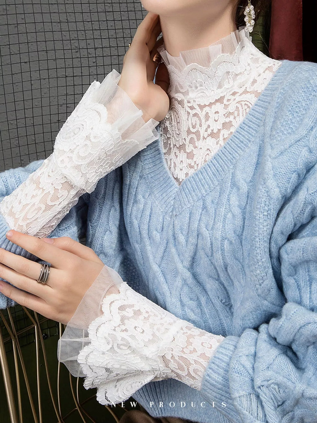 Full Size Lace Mock Neck Long Sleeve Blouse Plus Size
