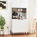 64.5 Inches Tall Kitchen Pantry Cabinet with Charging Station and Wine Glass Rack