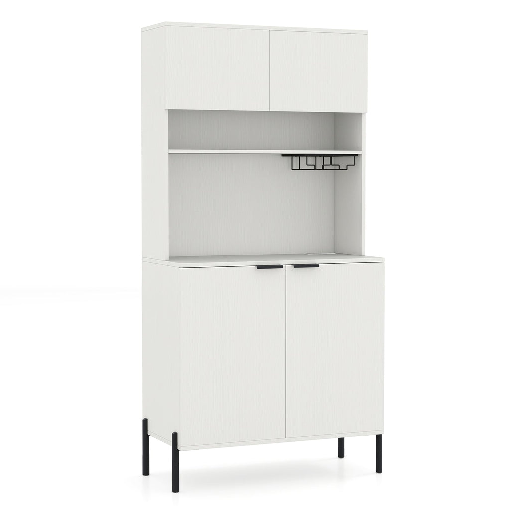64.5 Inches Tall Kitchen Pantry Cabinet with Charging Station and Wine Glass Rack