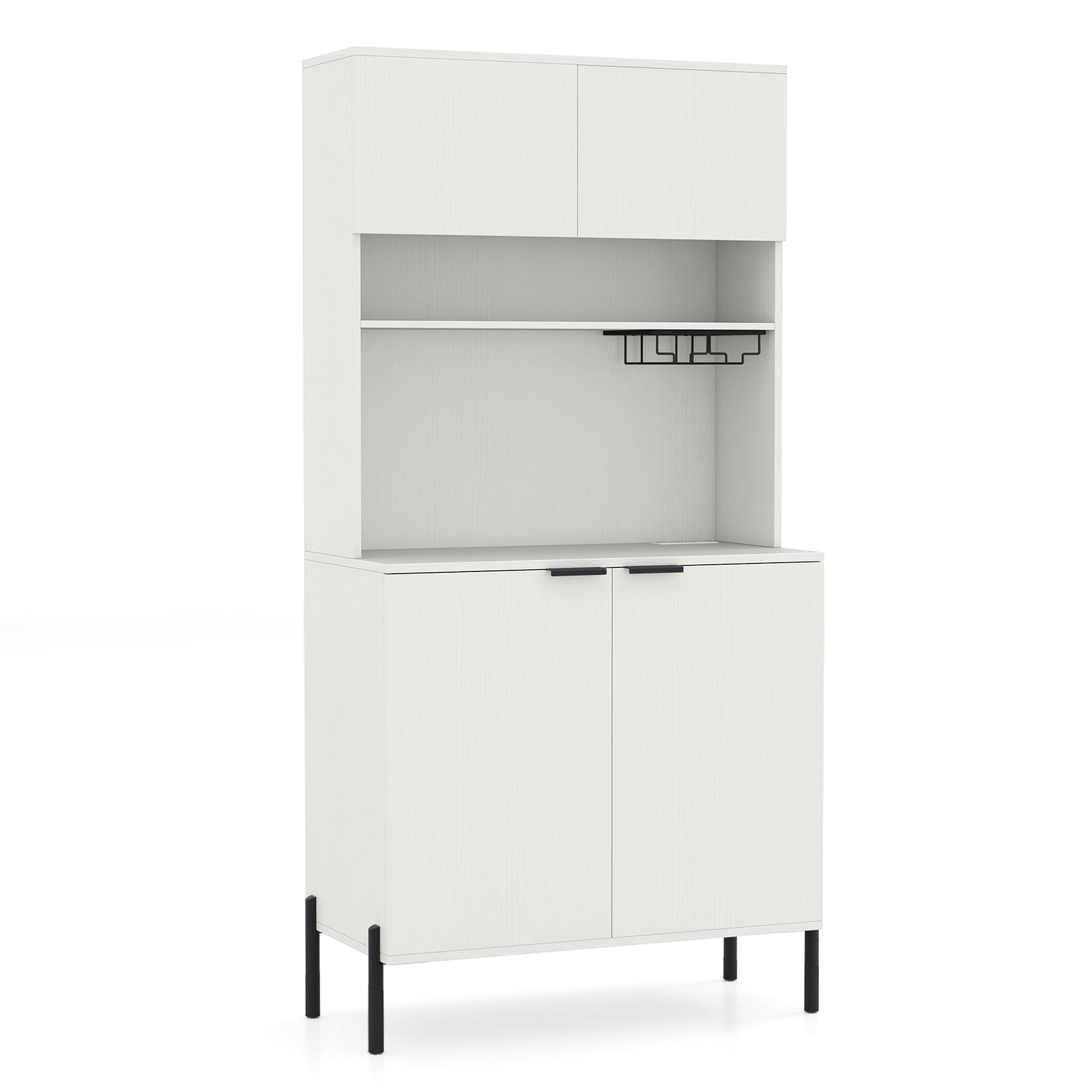 64.5 Inches Tall Kitchen Pantry Cabinet with Charging Station and Wine Glass Rack