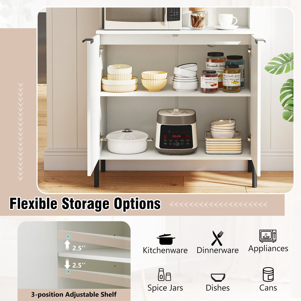 64.5 Inches Tall Kitchen Pantry Cabinet with Charging Station and Wine Glass Rack