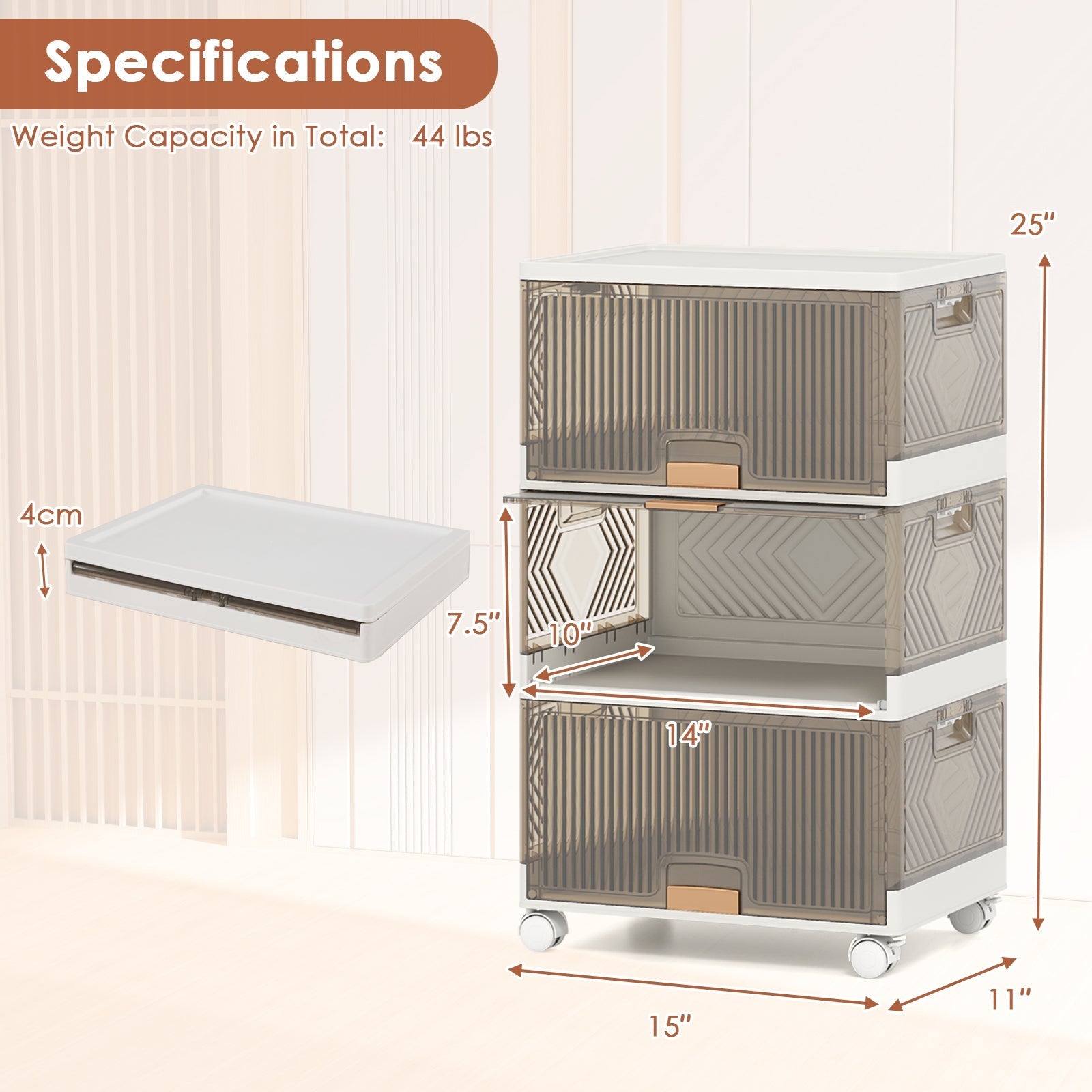 3/4/5/6-Cube Stackable Storage Bins with Detachable Wheels