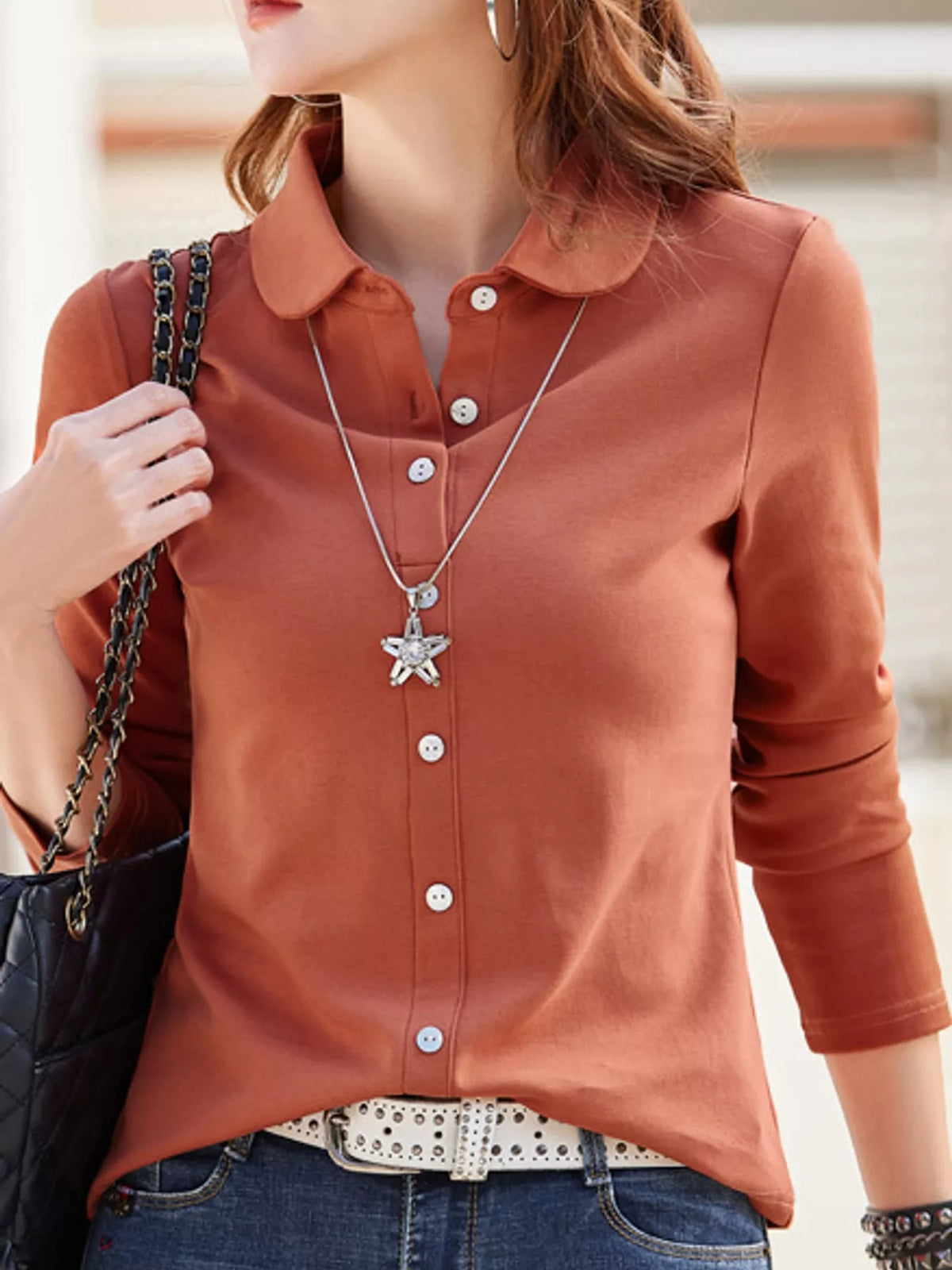 Full Size Button-Down Long Sleeve Shirt Plus Size