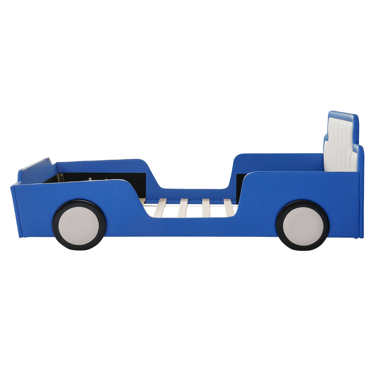 Twin Size Race Car-Shaped Platform Bed with Safety Rails - Red/Blue