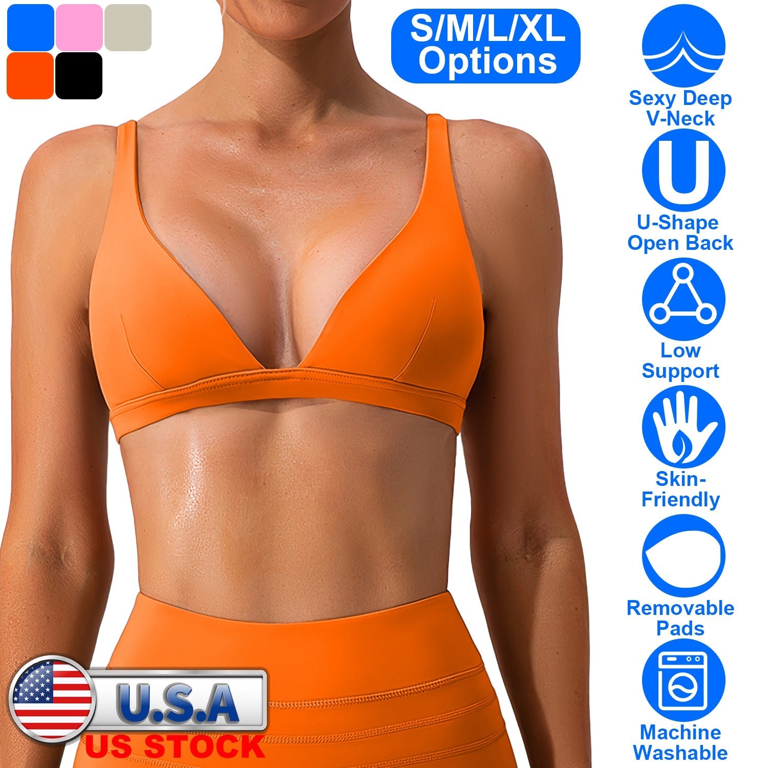 Women Deep V-Neck Sports Bra for Gym - Low-Impact Comfort