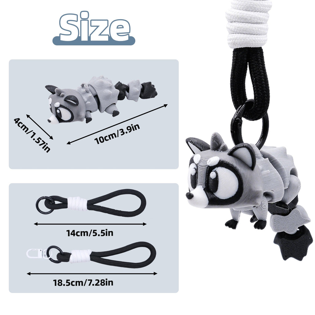 3D Printed Animal Keychain, Articulated Panda Raccoon Koala Bag Charm With Wrist Strap, Cute Portable Backpack Pendant Gift