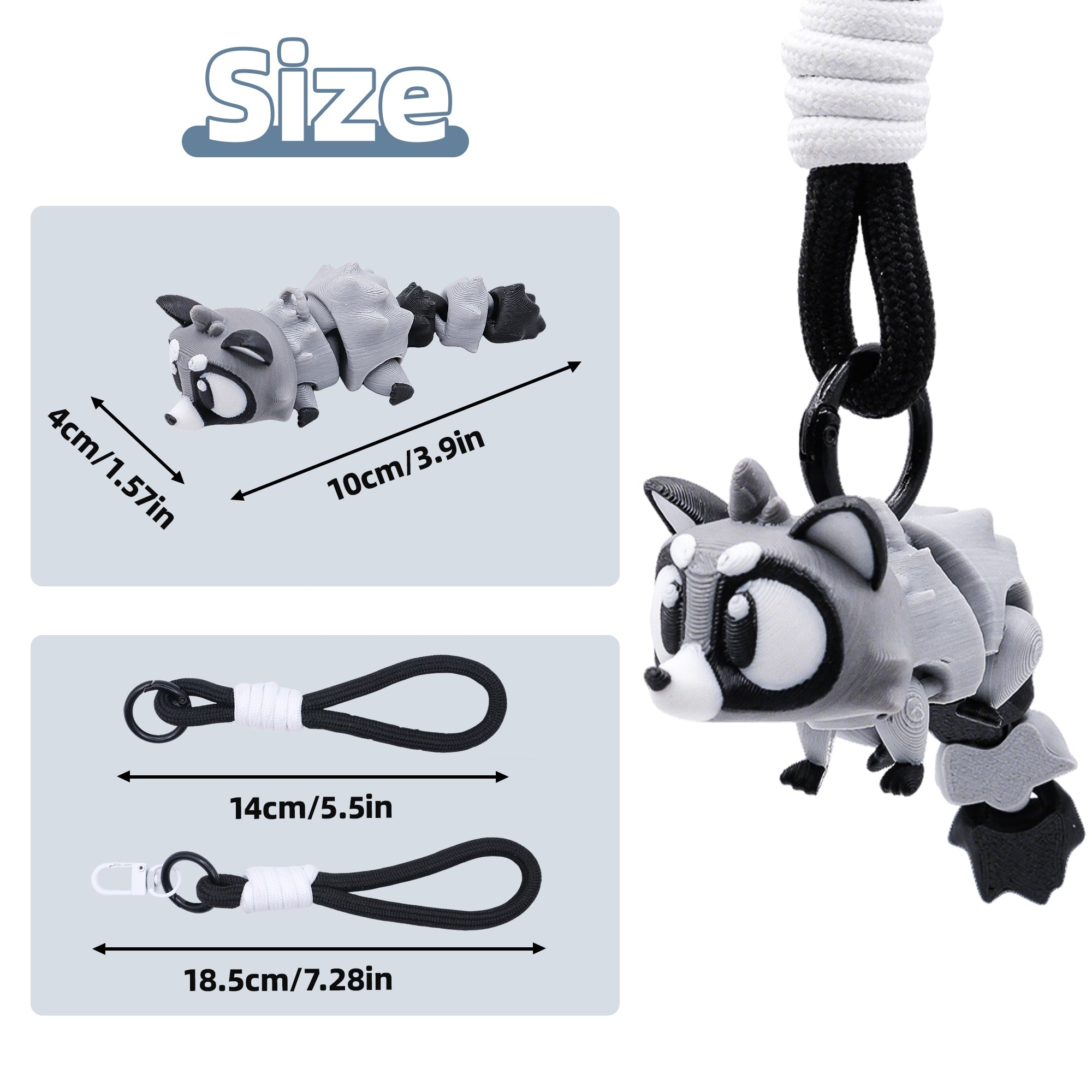 3D Printed Animal Keychain, Articulated Panda Raccoon Koala Bag Charm With Wrist Strap, Cute Portable Backpack Pendant Gift