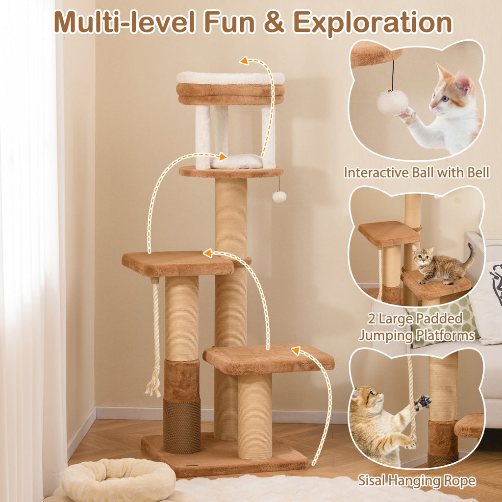 65 Inches Tall Cat Tree with Self-groomer and Removable Cat Bed-Coffee