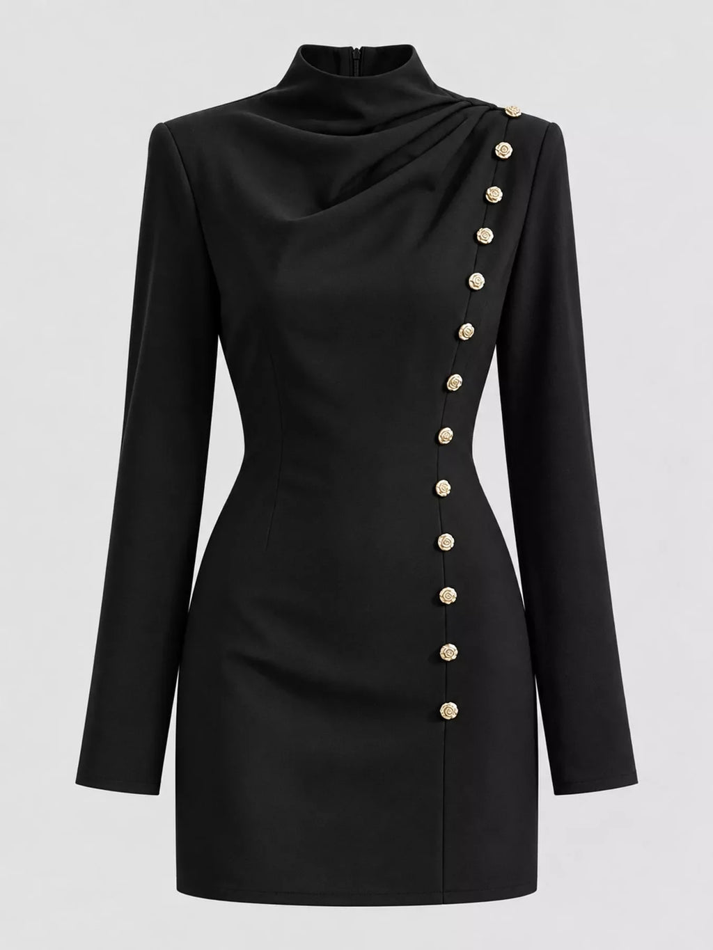 Full Size Decorative Button Mock Neck Mini Dress Plus Size