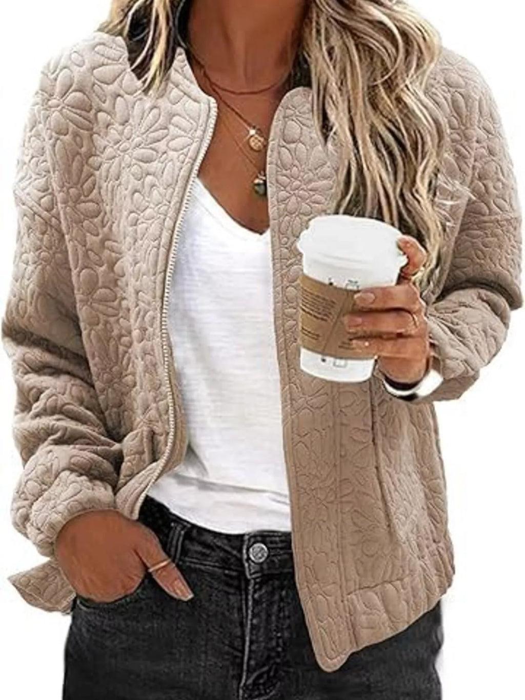 Floral Quilted Zip Up Jacket