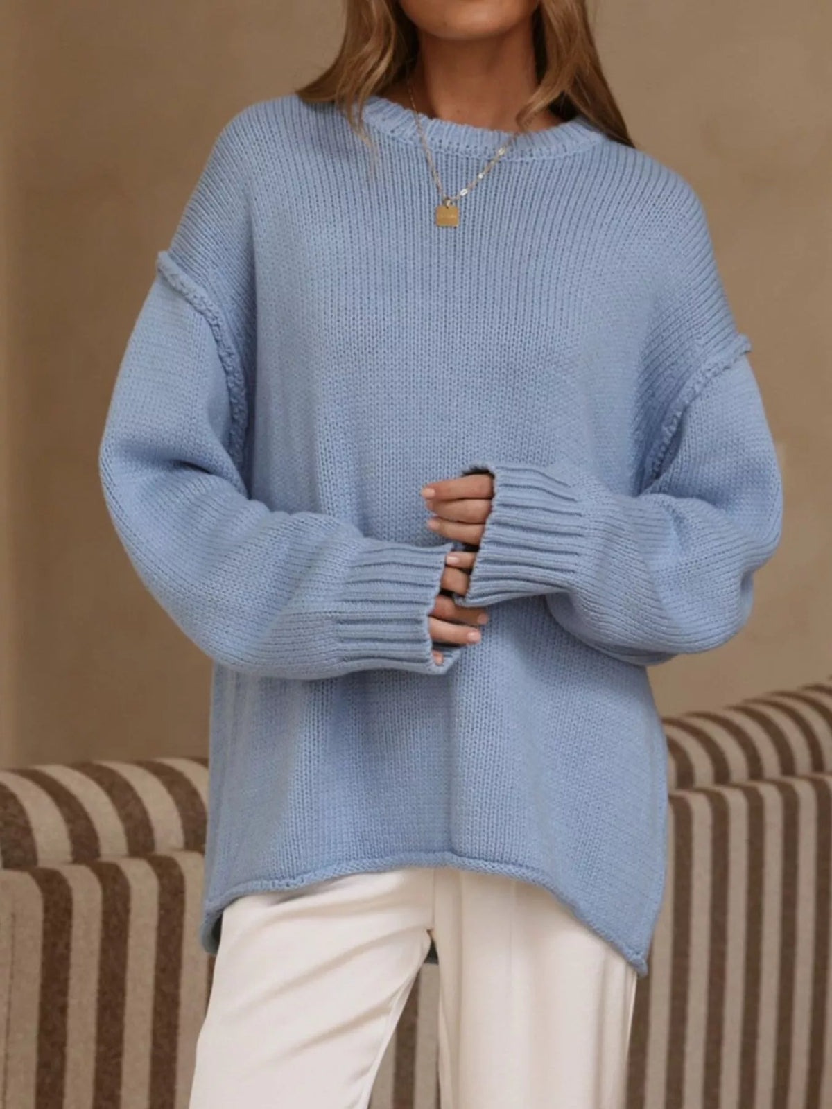 Crew Neck Dropped Shoulder Sweater