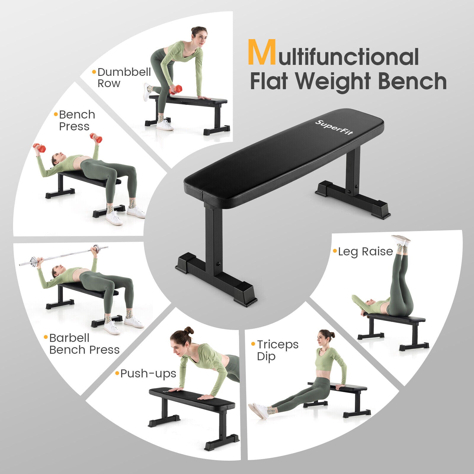 Flat Weight Bench 660 LBS Heavy Duty Strength Training Bench-Black
