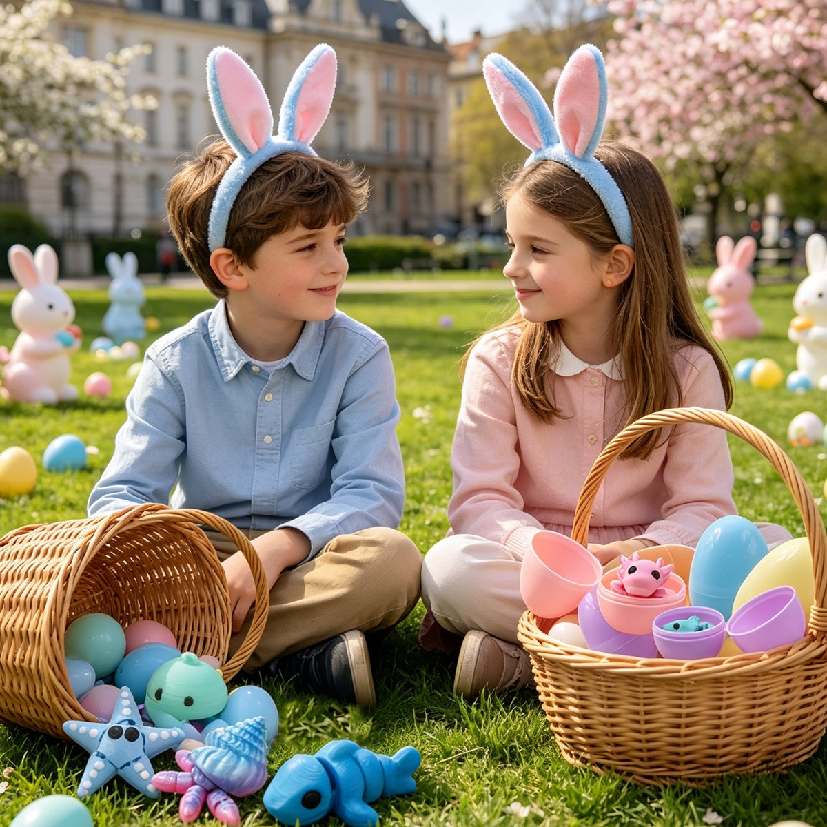 24PCS 3D Printed Mini Ocean Animals With 6 Easter Eggs, Articulated Flexible Sea Creature Figures, Shark Turtle Lobster Starfish Fish Assortment