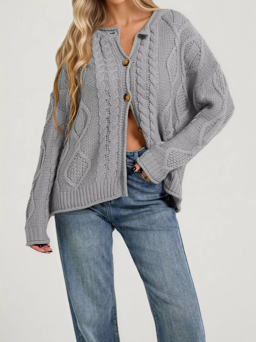 Cable-Knit Button-Down Cardigan