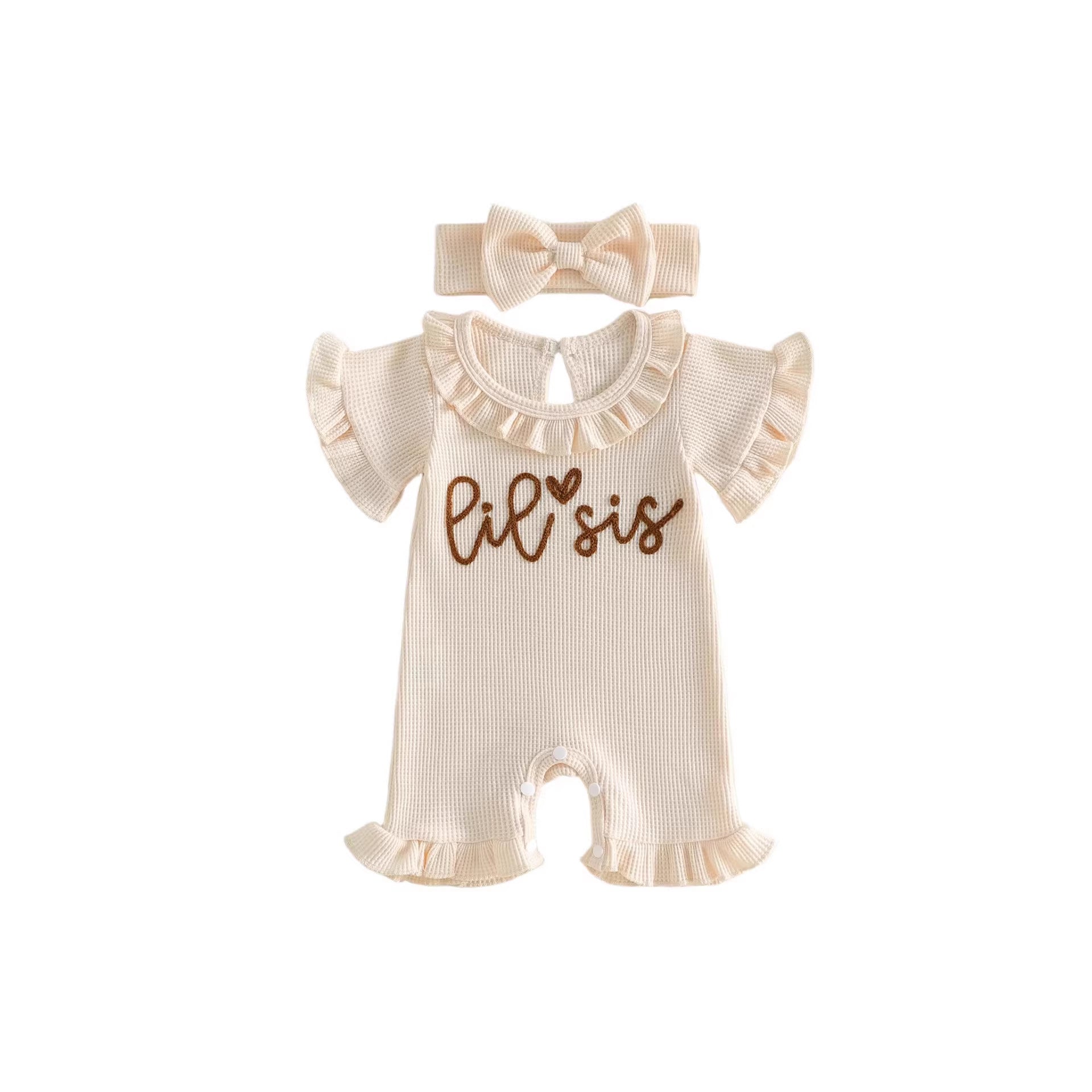 Lace-trimmed Short-sleeve Romper Headband