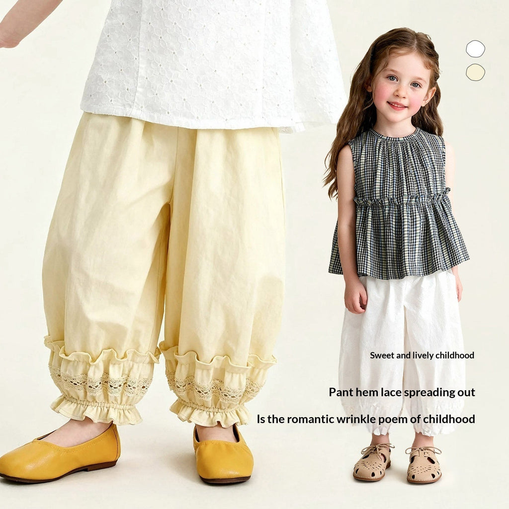 Kids Casual Pants Double-layered Lace-trimmed Ruffle Bloomers