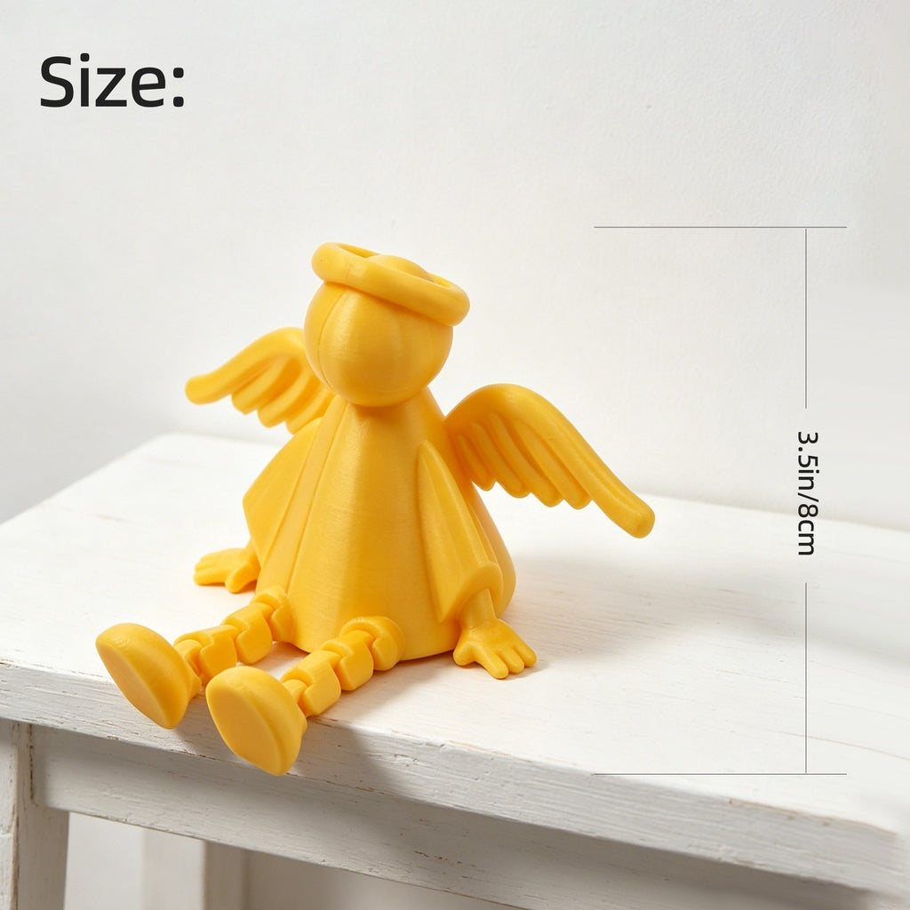 3D Printed Angel Shelf Sitter Figurine With Articulated Legs, Cute Winged Angel With Halo For Desk, Bookshelf, Bedroom & Home Decor