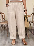 Plus Size High-Waisted Elastic Waist Pants with Pockets