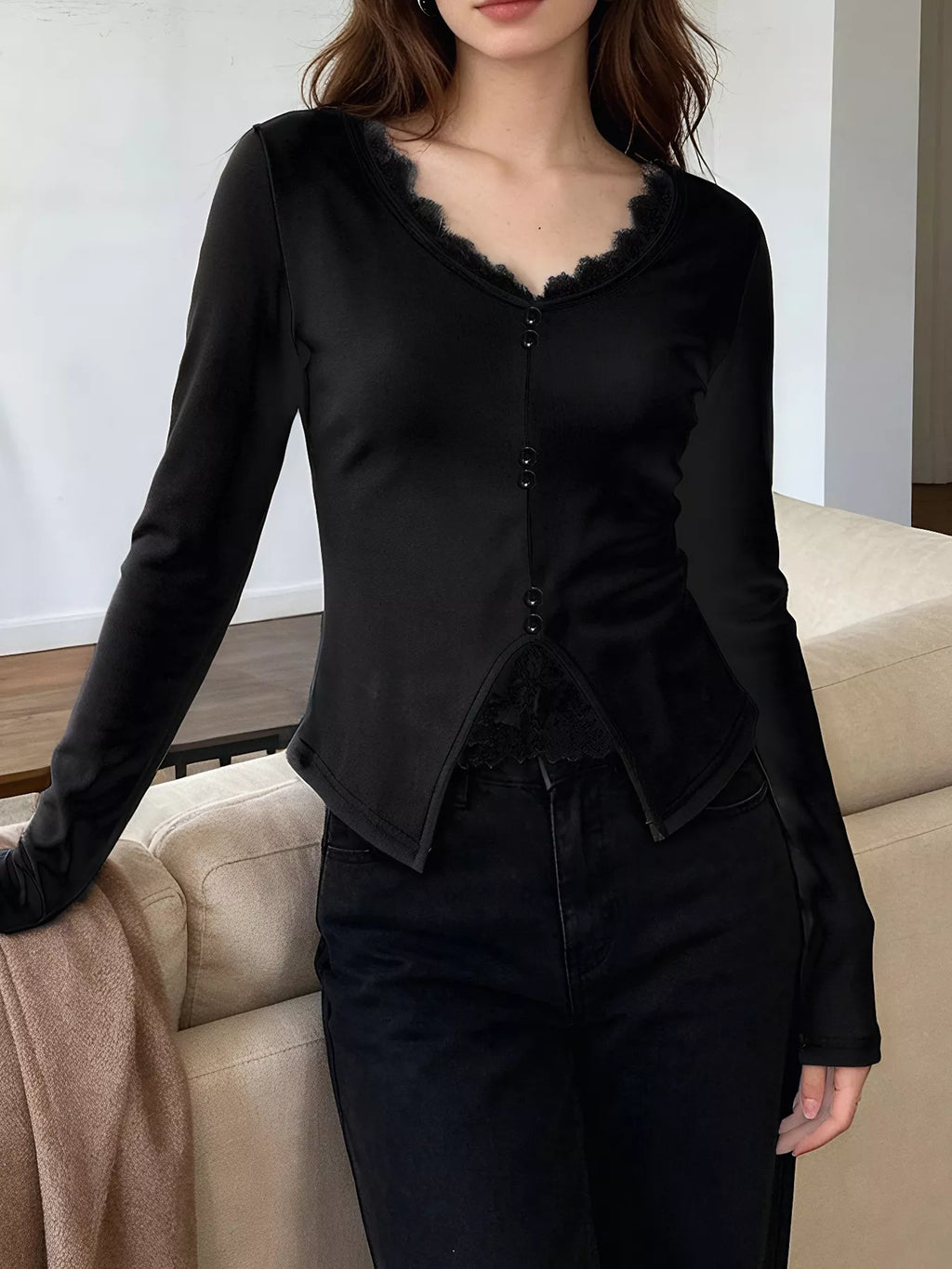 Lace Detail Long Sleeve T-Shirt