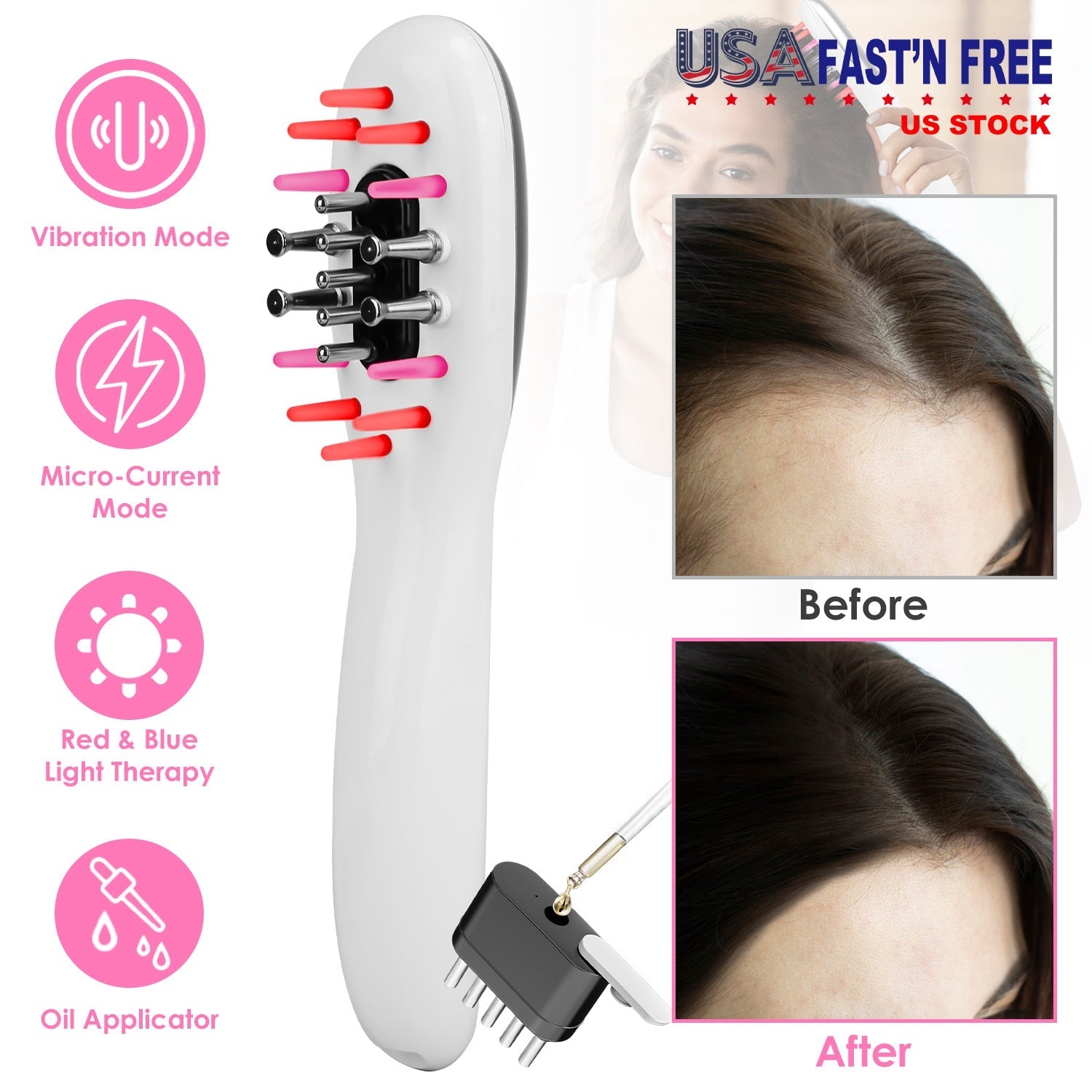 Scalp Massage Comb with Red & Blue Light Therapy