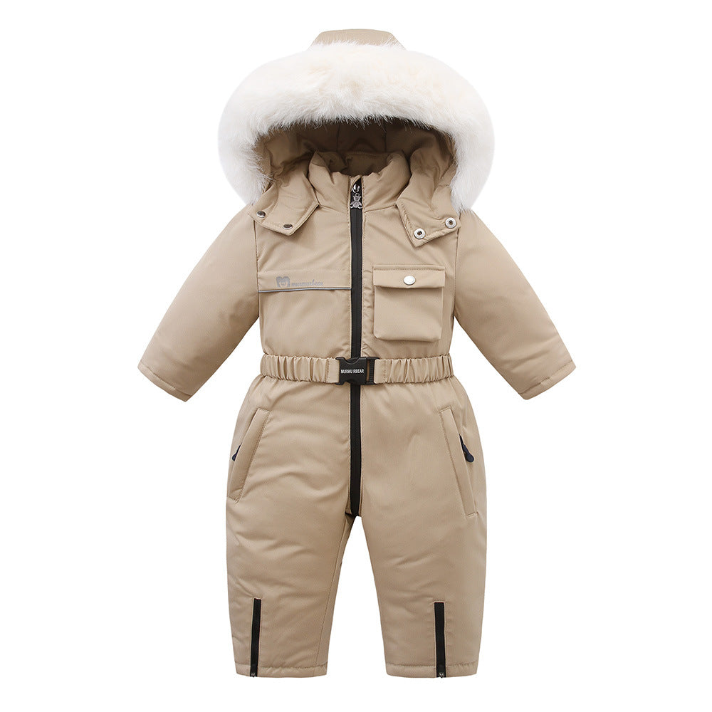Autumn And Winter Fleece-lined Overalls Ski Suit For Children