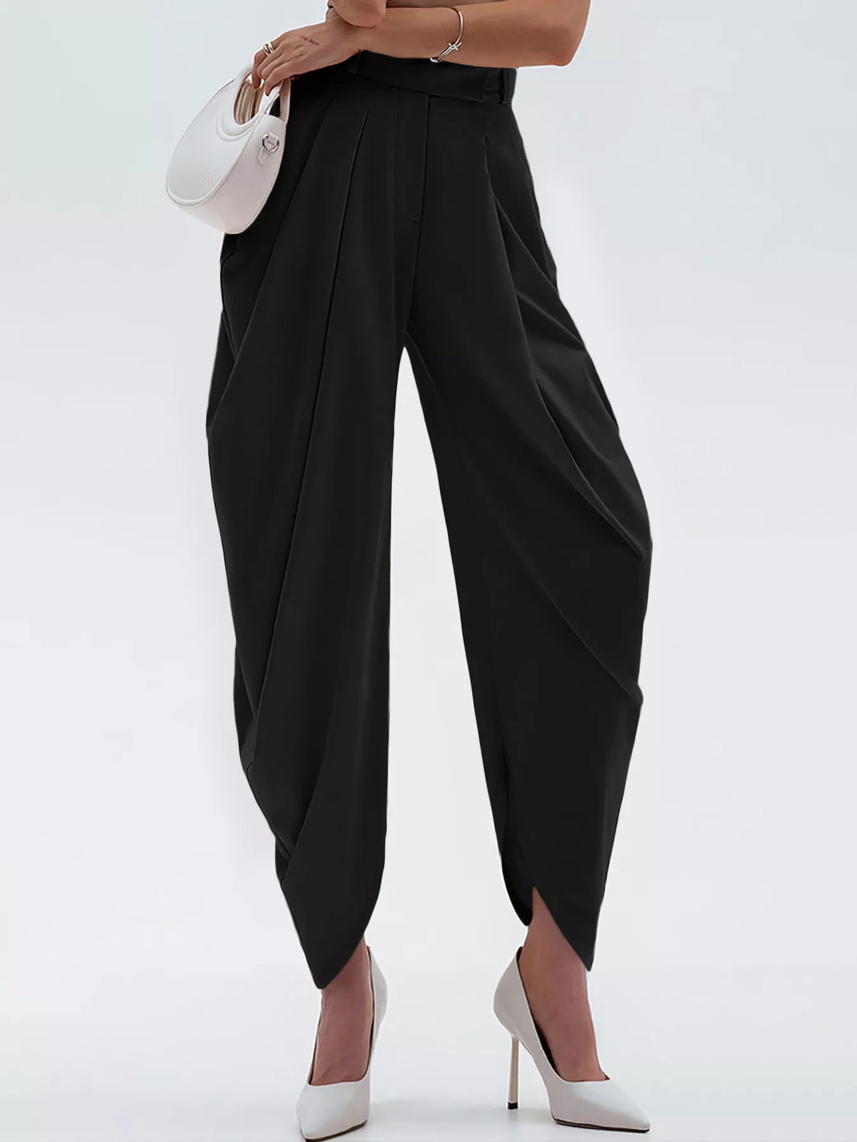 High-Waisted Pleated Drape Pants