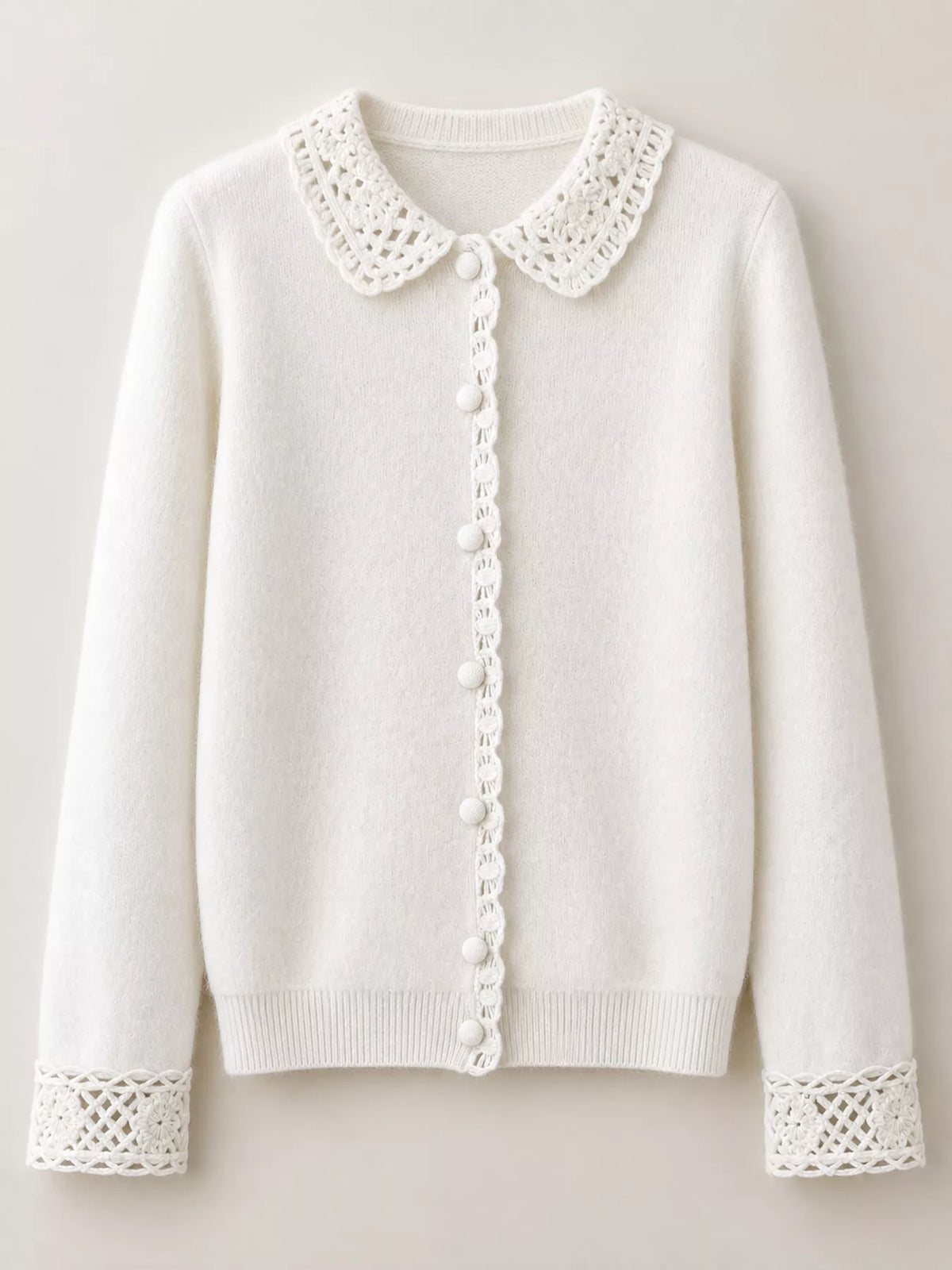 Lace-Collar Button Down Knit Cardigan