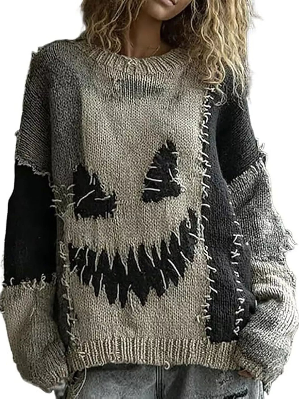 Full Size Color Block Oversized Dropped Shoulder Sweater Plus Size