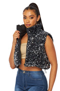 Sequin Velvet Puffer Vest