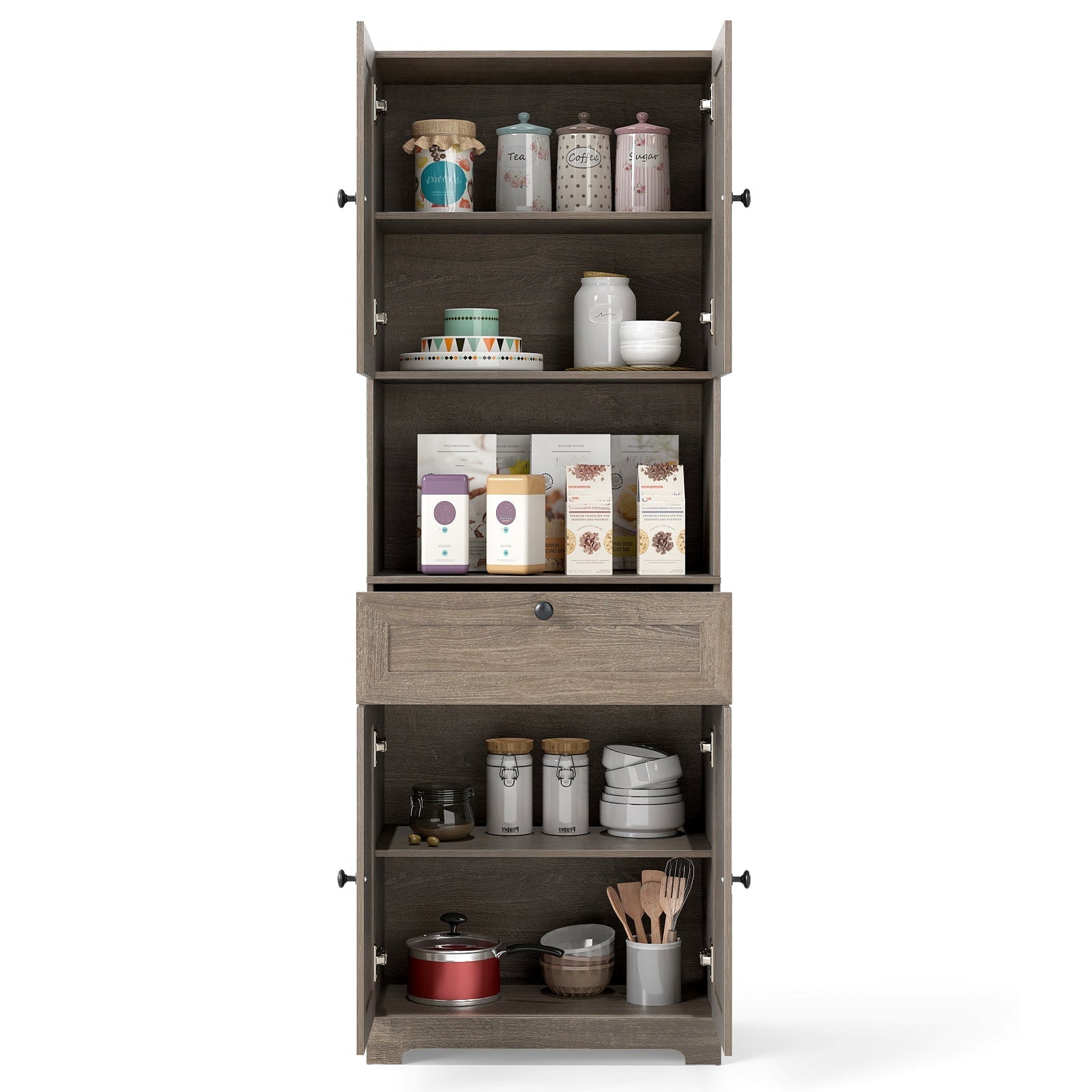 67.5 Inch Tall Modern Freestanding Floor Storage Cabinet with 4 Doors and 1 Drawer