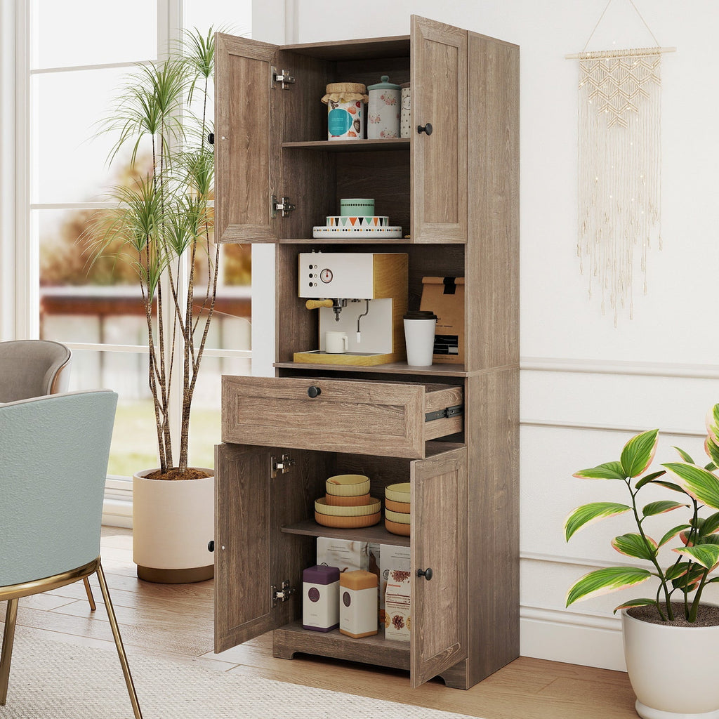 67.5 Inch Tall Modern Freestanding Floor Storage Cabinet with 4 Doors and 1 Drawer