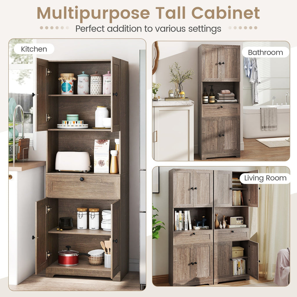 67.5 Inch Tall Modern Freestanding Floor Storage Cabinet with 4 Doors and 1 Drawer