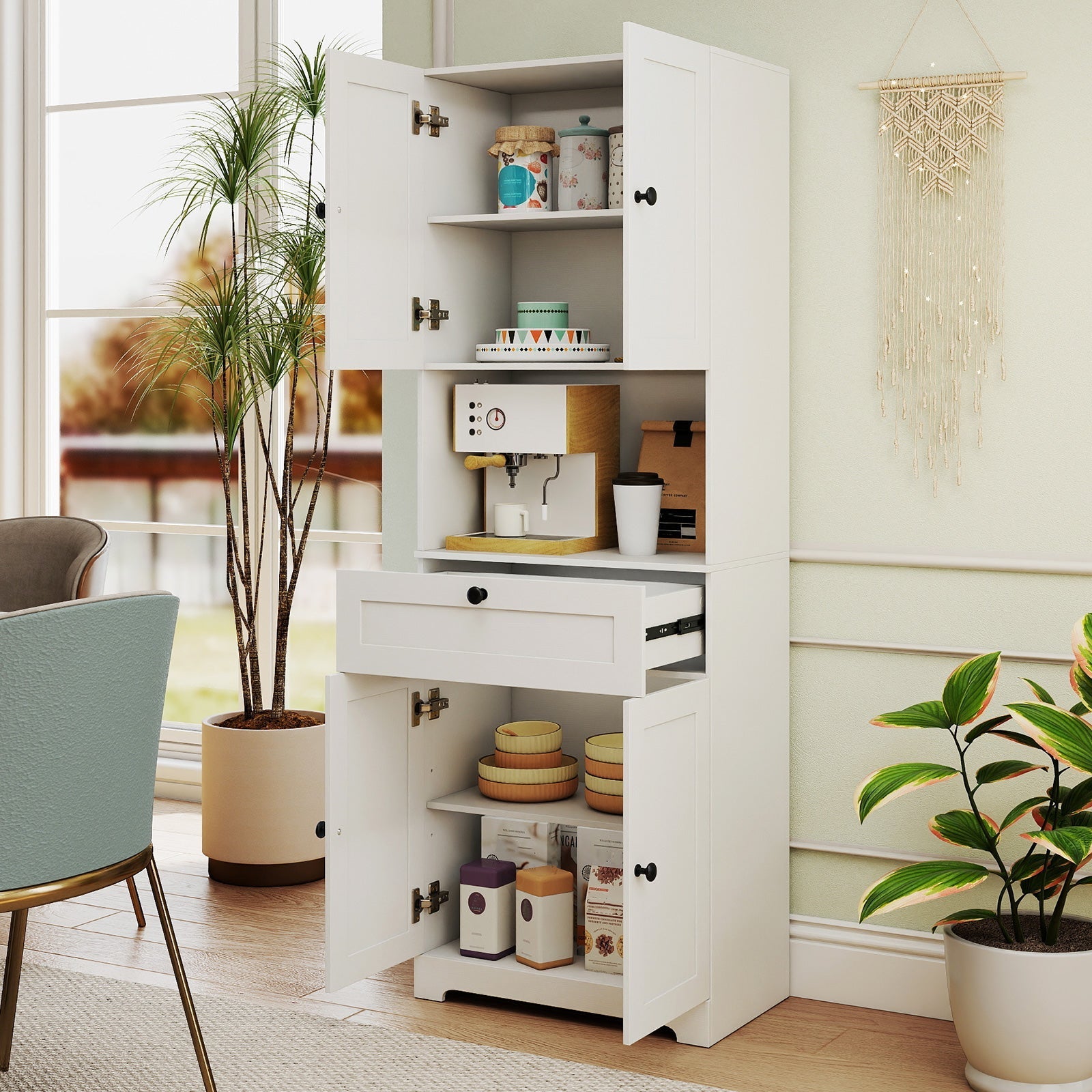 67.5 Inch Tall Modern Freestanding Floor Storage Cabinet with 4 Doors and 1 Drawer