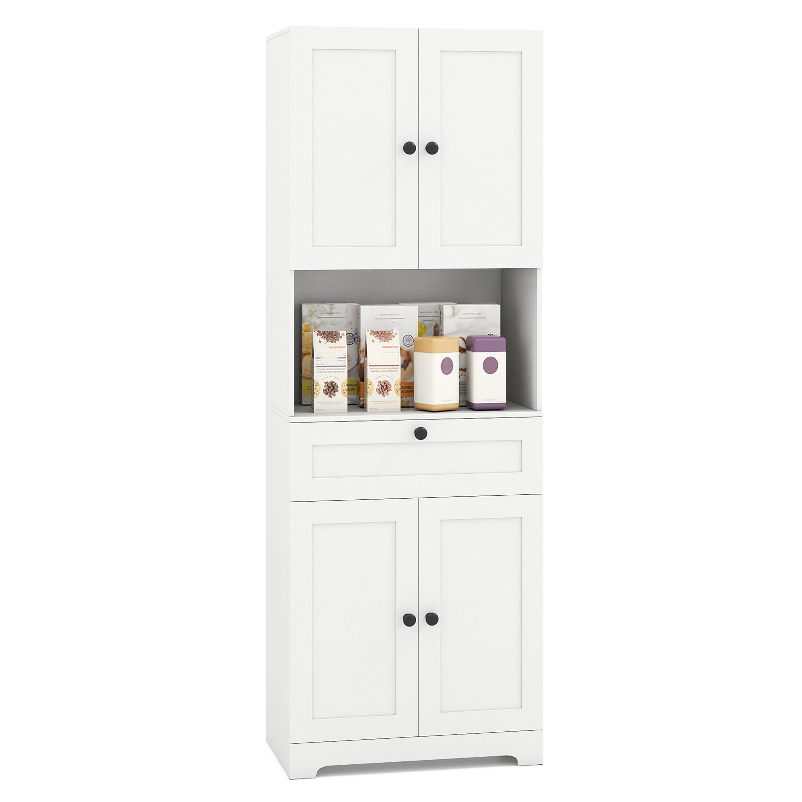 67.5 Inch Tall Modern Freestanding Floor Storage Cabinet with 4 Doors and 1 Drawer