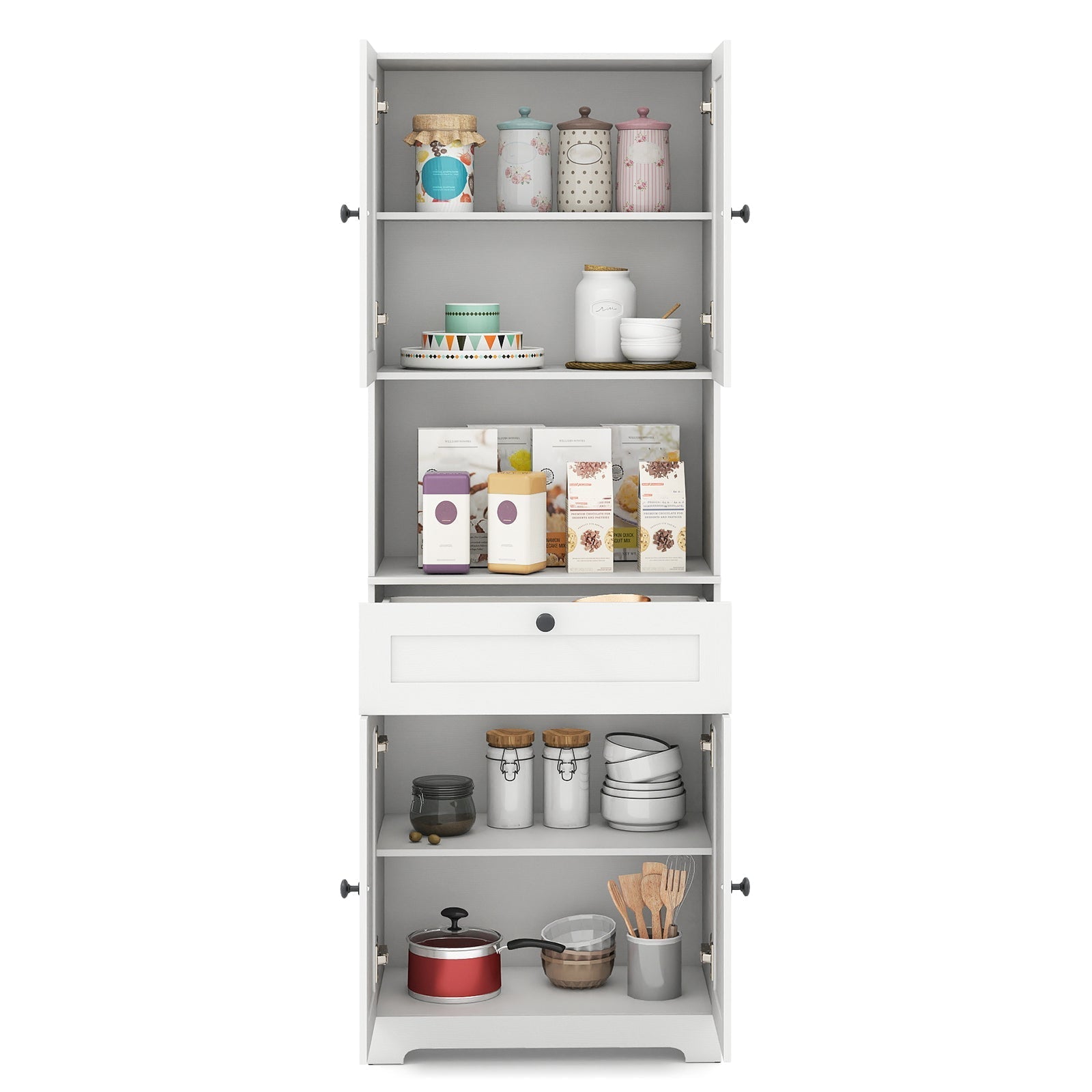 67.5 Inch Tall Modern Freestanding Floor Storage Cabinet with 4 Doors and 1 Drawer