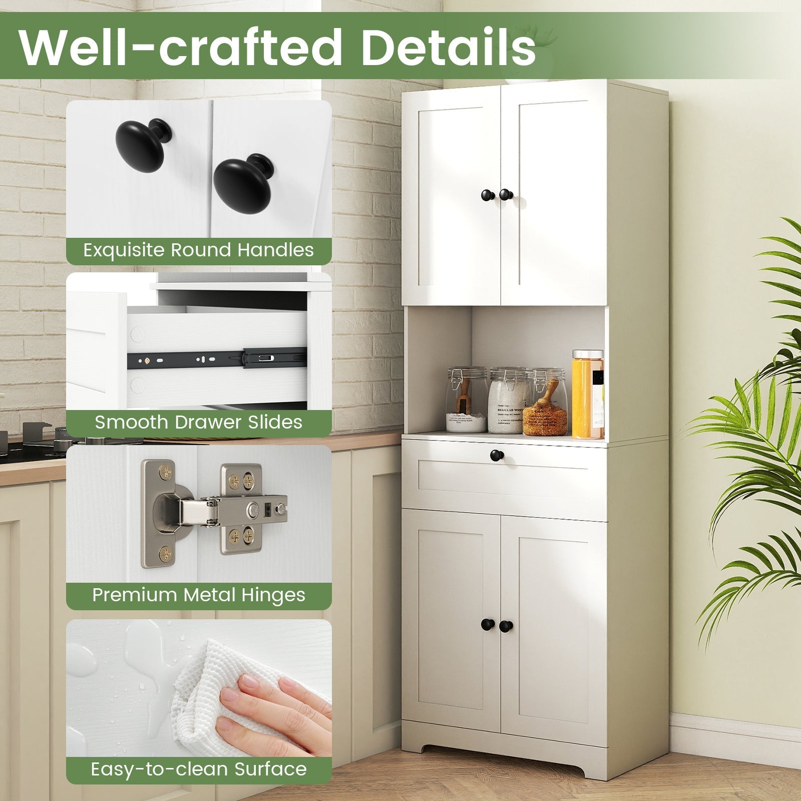 67.5 Inch Tall Modern Freestanding Floor Storage Cabinet with 4 Doors and 1 Drawer
