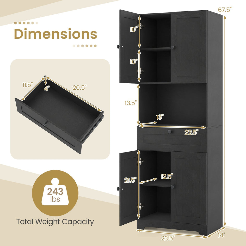 67.5 Inch Tall Modern Freestanding Floor Storage Cabinet with 4 Doors and 1 Drawer