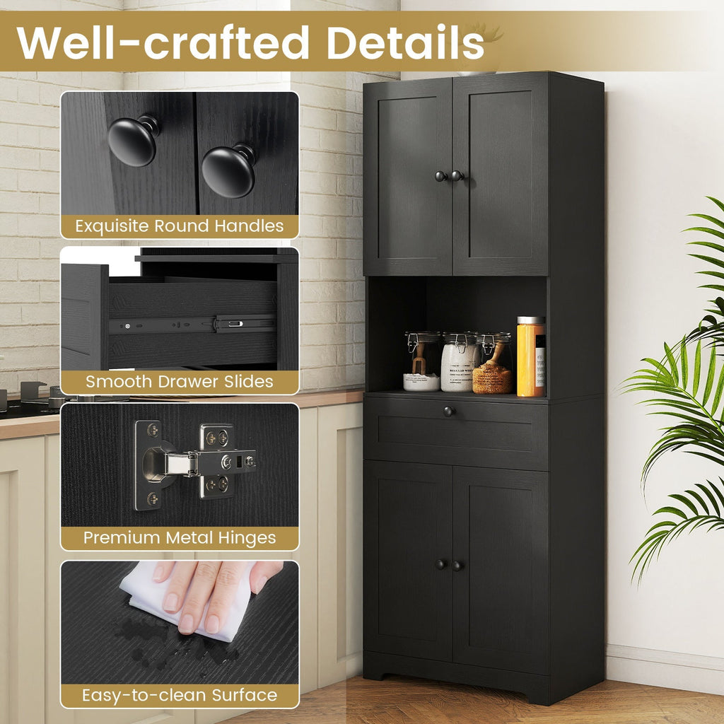 67.5 Inch Tall Modern Freestanding Floor Storage Cabinet with 4 Doors and 1 Drawer