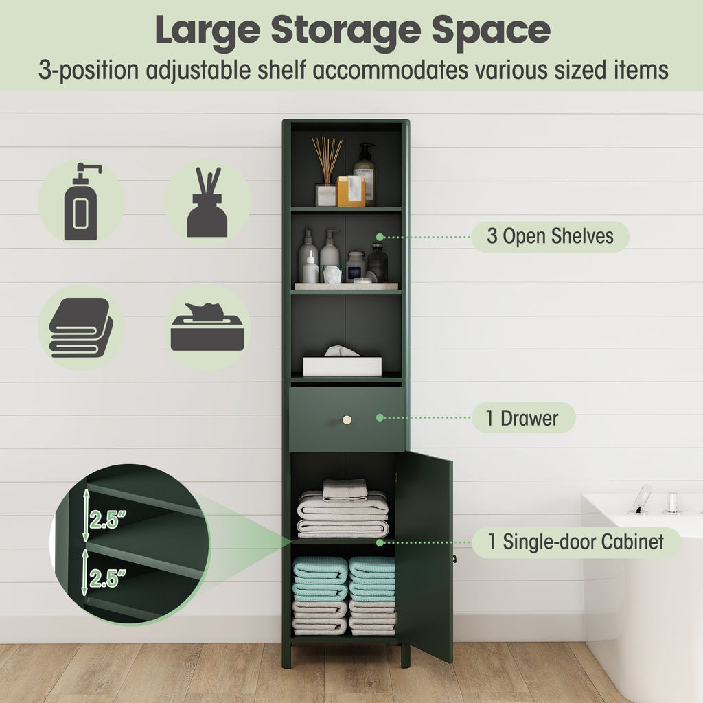 67 Inch Tall Bathroom Cabinet Narrow Floor Cabinet with Fluted Door