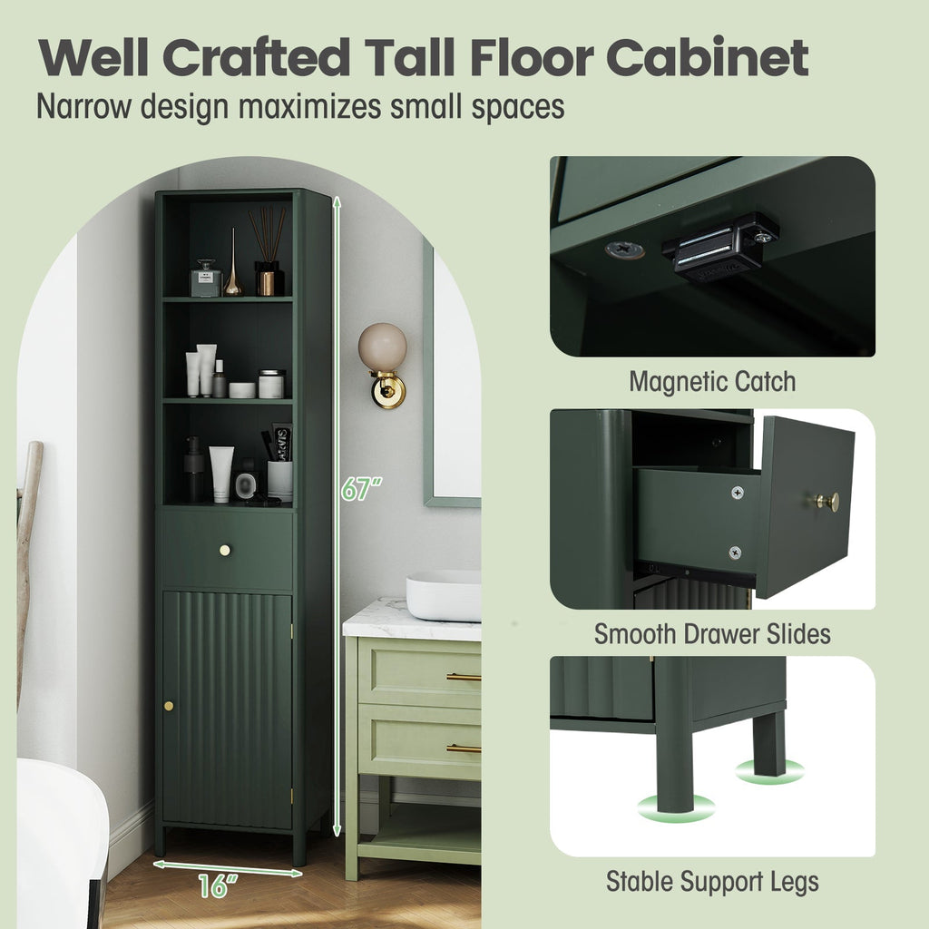 67 Inch Tall Bathroom Cabinet Narrow Floor Cabinet with Fluted Door