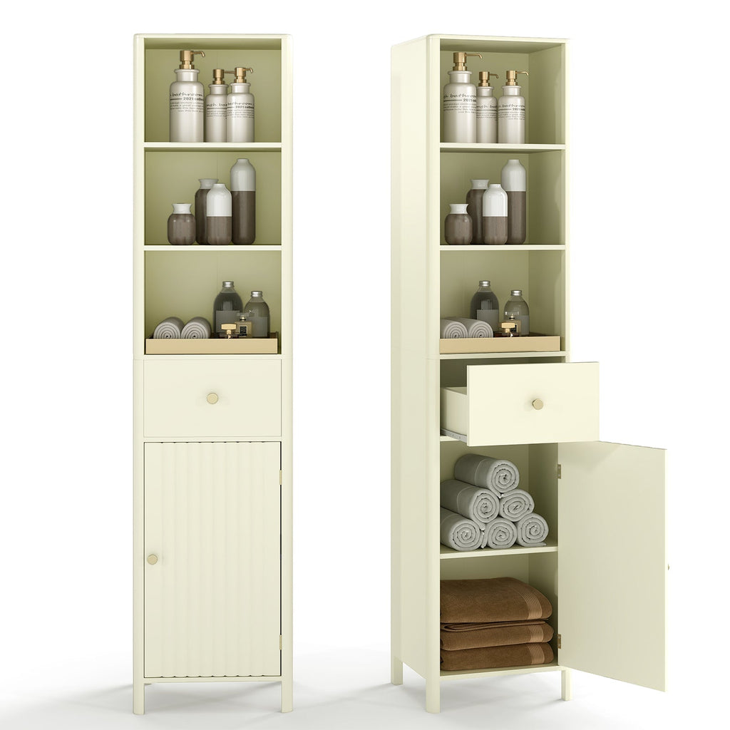 67 Inch Tall Bathroom Cabinet Narrow Floor Cabinet with Fluted Door